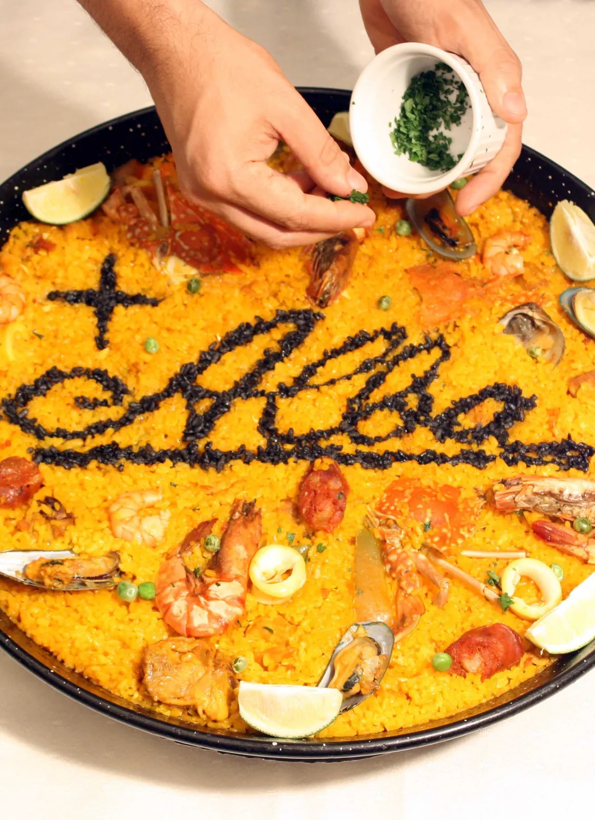 A close view of Alba's Spanish paella